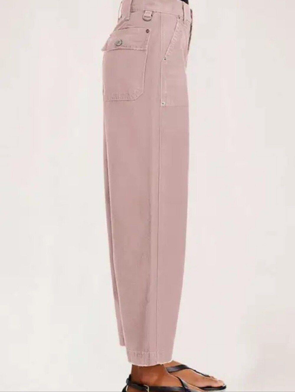 Flamingals Mid Waist Wide Leg Pink Pants Raw Hem NWT Medium - Picture 2 of 8